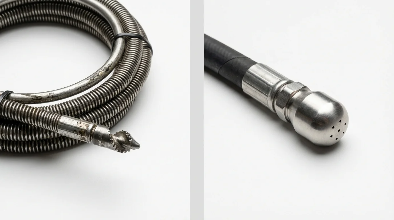 Drain snake cable and hydro jetting nozzle used for drain cleaning in Paris, TX