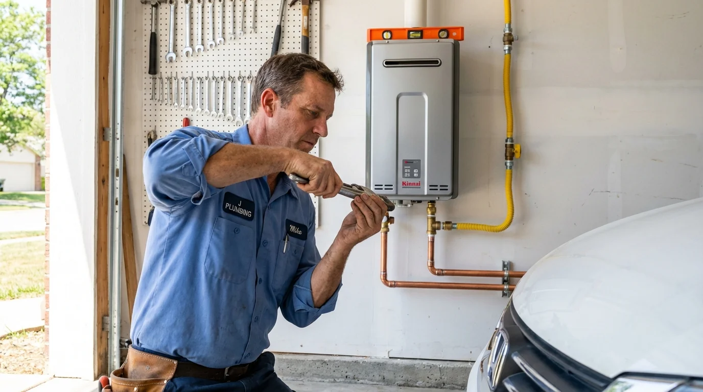 Tankless water heater installation by a Johns Plumbing LLC plumber in Paris