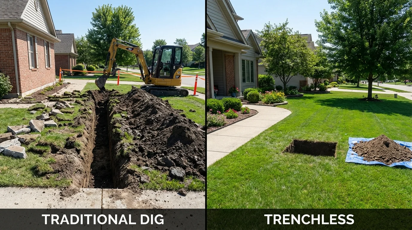 Trenchless sewer repair with minimal yard damage versus traditional excavation in Paris, TX